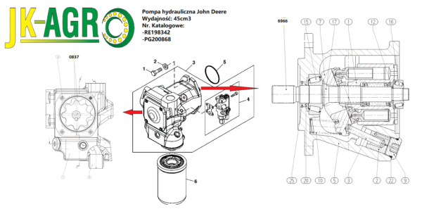 RX6966 Rexroth wałek napędowy główny pompy 45cm (pasuje RE198342 PG209732 PG200868 )